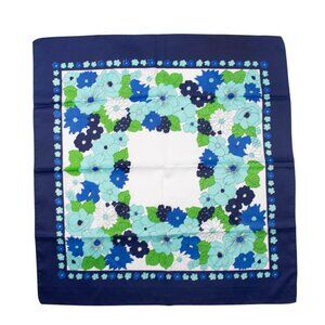 Green Blue Flowers Floral Scarf Vintage Accessories made in Taiwan